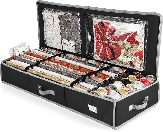 Hearth & Harbor Wrapping Paper Storage Container - Christmas Storage Bag with Interior Pockets - Gift Wrapping Organizer Storage Fits Up to 22 Rolls of 40" - Tear Proof Wrapping Paper Organizer-NeatNest