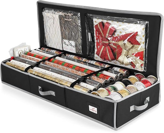 Hearth & Harbor Wrapping Paper Storage Container - Christmas Storage Bag with Interior Pockets - Gift Wrapping Organizer Storage Fits Up to 22 Rolls of 40" - Tear Proof Wrapping Paper Organizer-NeatNest