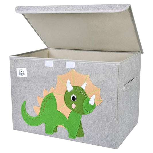 CLCROBD Foldable Large Kids Toy Chest with Flip-Top Lid, Collapsible Fabric Animal Toy Storage Organizer/Bin/Box/Basket/Trunk for Toddler, Children and Baby Nursery (Triceratops)-NeatNest