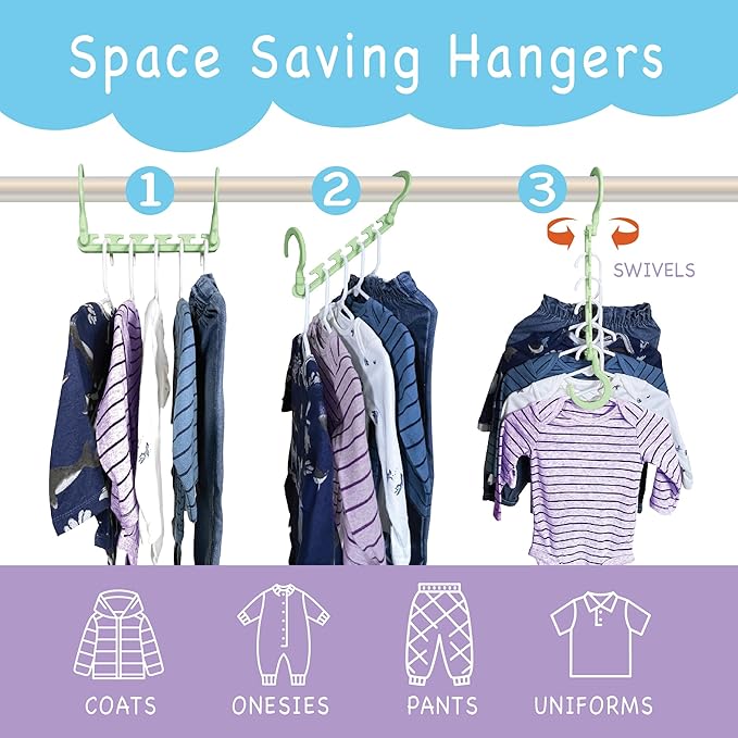 Wonder Hanger Max 10-Pack Space Saving Hangers, Reinforced Hooks Swivels 360°, Cascading Hanger, Teens, College Dorms, Kids & Closet Organizer, Assembled – Pastel Green-NeatNest