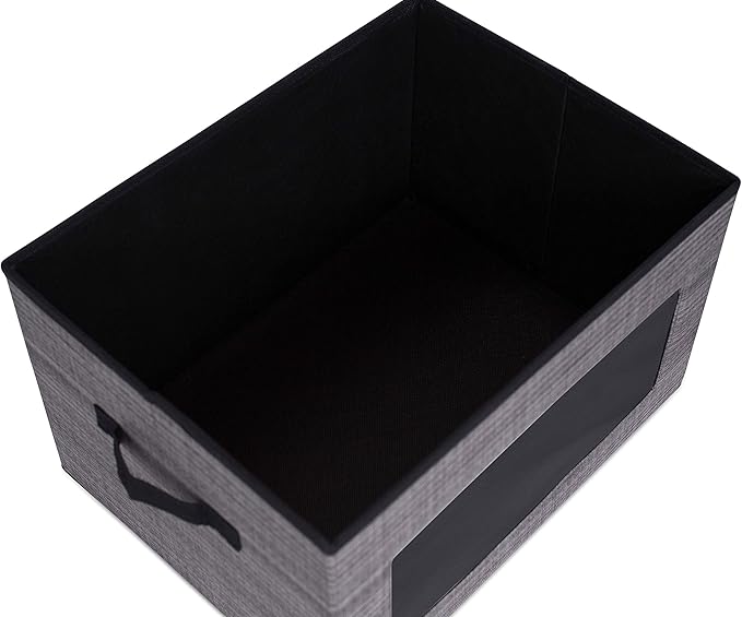 Internet's Best Storage Box with Window - Durable Storage Bin Basket Containers with Lids and Handles - Clothes Nursery Toys Organizer - Grey-NeatNest