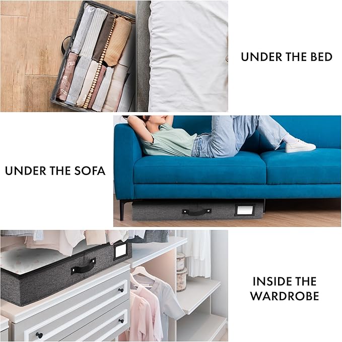 HOMELUX THEORY 2pc Under Bed Storage Containers, Bedroom Under the Bed Drawer Storage Organizer with Bins and Lids, Large Underbed Clothes Storage Box Ideal for Blanket, Fabric, & Shoes (Dark Gray)-NeatNest