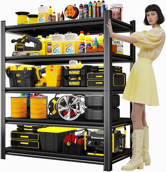 5-Tier Adjustable Garage Shelving Units, Heavy Duty Steel Storage Shelves, Detachable Metal Rack Shelf – Perfect for Garage, Shed, or Warehouse (Black-63.00H*39.37W, 15.75D-5Tier)