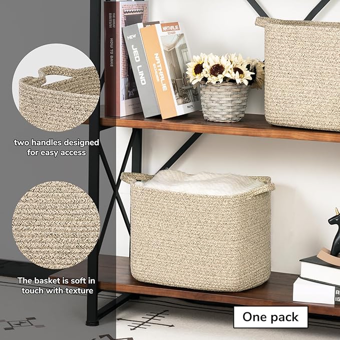 INDRESSME Dog Toy Basket, Woven Basket for Blankets, Baby Gift Baskets for Nursery Large Shelf Bin for Towels, Books, Rectangle Storage Baskets for Organizing, Brown, 13 x 10 x 9 inches
