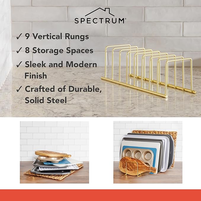 Spectrum Euro Kitchen Organizer (Gold) - Dish Drying Rack for Kitchen Counter, Space-Saving Dish Rack Holder, Drainer for Pots & Pans, Plates, Cutting Boards, Serving Trays & Lids