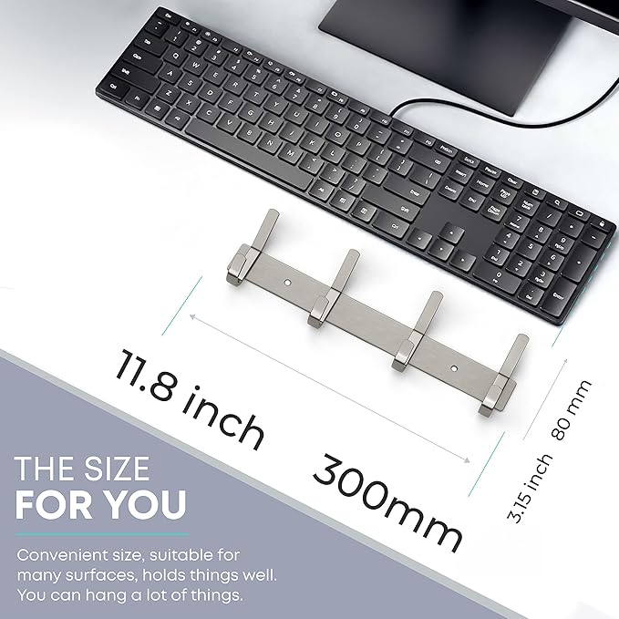 Brushed Nickel Coat Rack Wall Mount with 4 Double Hooks for Hanging – 12 Inch Heavy Duty SUS304 Stainless Steel Rustic Coat Hooks – Clothes, Purse, Towel Wall Hooks – 2 Pack-NeatNest