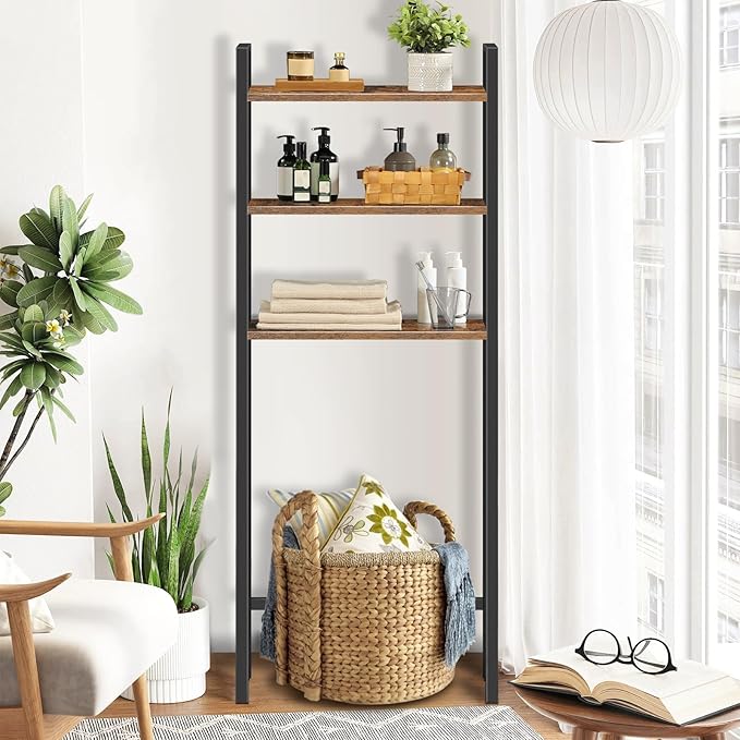 HOOBRO Over-The-Toilet Storage, 3-Tier Bathroom Organizer Over Toilet, Wooden Bathroom Shelves, Space Saver, Freestanding Storage Shelf, Easy to Assemble, Rustic Brown and Black BF41TS01