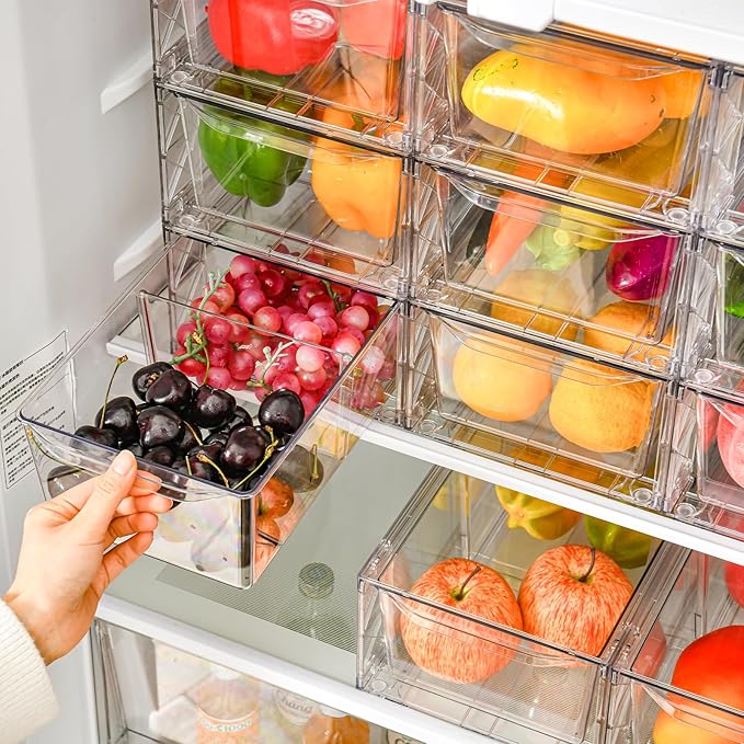 4Pack Clear Stackable Kitchen Storage Organizer,Pantry Organizers and Storage,Foods Organizer Bins with Handles, Easily Assemble for Bathroom, Kitchen, Refrigerator, Pantry, Cabinet, Closet-NeatNest
