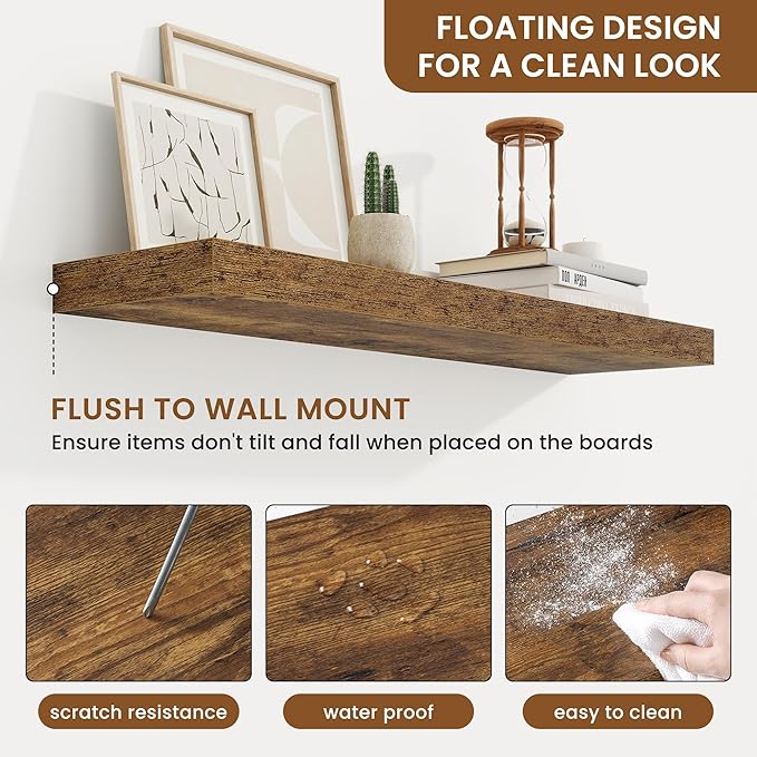 fuqing Floating Shelves for Wall, Bathroom Shelf Wall Mounted for Storage, Shelves with Invisible Bracket for Bedroom, Kitchen, Living Room, Farmhouse Small Book Shelf, 30 Inch Set of 2, Rustic Brown-NeatNest