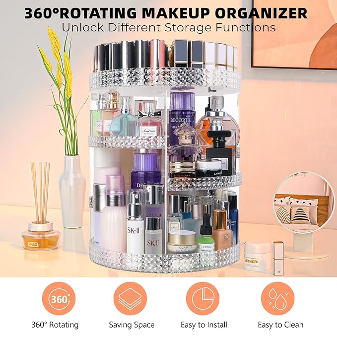 360 Degree Rotating Makeup Organizer, Extra Large Capacity Perfume Organizer, Removable DIY 7 Layers Make up Organizer for vanity, Cosmetic Display Case Organizador De Maquillaje (Clear)-NeatNest
