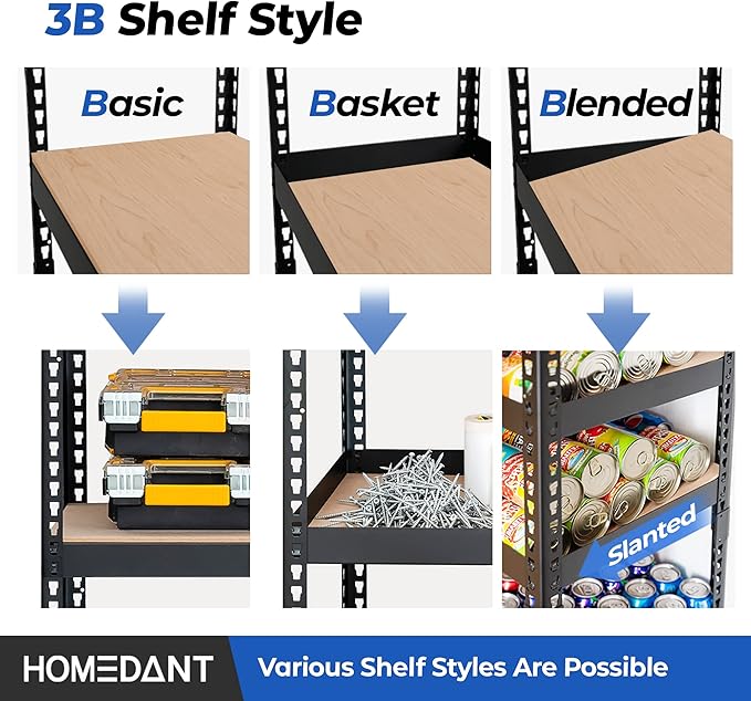 HOMEDANT 5 Tier Laminated Boltless Metal Shelving Unit Adjustable Garage Storage Utility Rack Heavy Duty Shelves Organization Multipurpose Shelf Warehouse Pantry Shed 35.9" W x 18.2" D x 71.3" H 1Pack-NeatNest