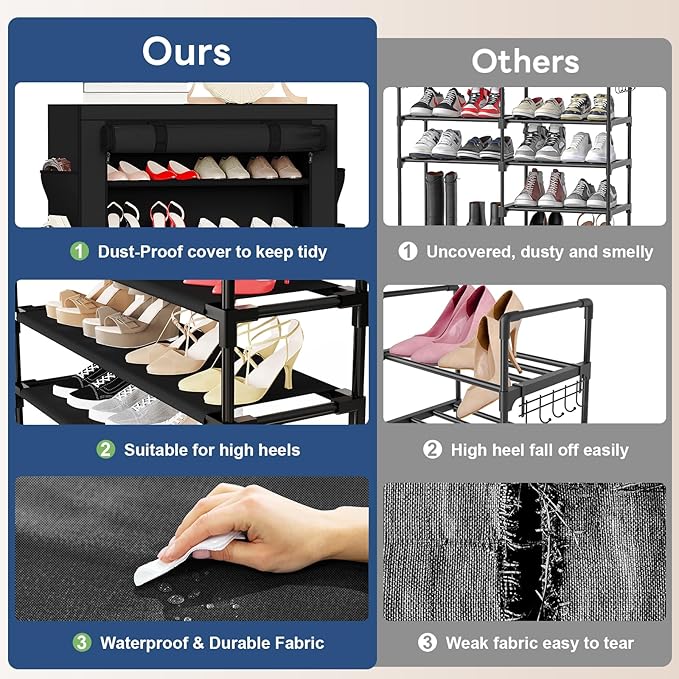 Mavivegue Shoe Rack with Cover, 5 Tier Shoe Organizer for Entryway, Shoe Storage for Front Door Entrance, Closet-NeatNest