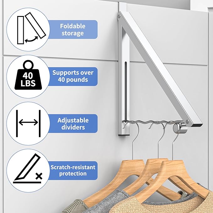Clothes Drying Rack for Laundry Room Organization,Foldable Over The Door Drying Racks for Saving Space Silver 1 Pack-NeatNest