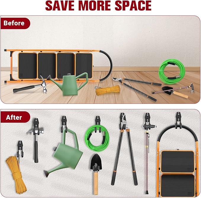 Garage Storage Utility Hooks 12 Pack, Small J Shaped Steel Heavy Duty Hanger, Anti-Slip Coating Wall Mounted Storage System, Power and Garden Tool Organizer, Ladders, Ropes, Hose, Bulk Items-NeatNest