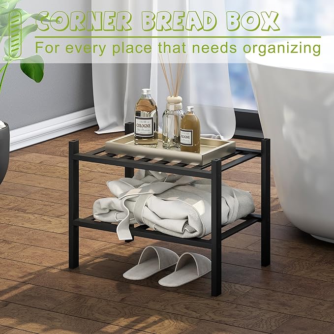 BMOSU 2-Tier Bamboo Small Shoe Rack Premium Stackable Shoe Shelf Storage Organizer for Hallway Closet Living Room Entryway Organizer (Black Bamboo)-NeatNest