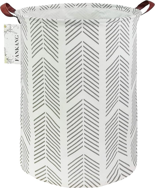 FANKANG Storage Basket, Nursery Hamper Canvas Laundry Basket Foldable with Waterproof PE Coating Large Storage Baskets for Kids Boys and Girls, Office, Bedroom, Clothes,Toys（Grey arrowhead）