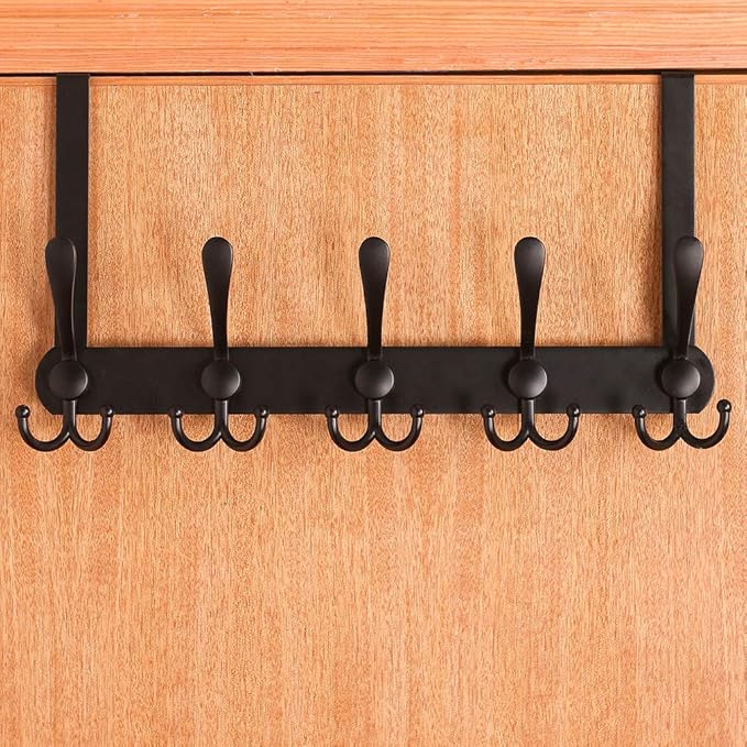 Encozy Over The Door Hooks,Coat Rack for Hanging Clothes Hat Towel (Heavy Duty Black 2pcs)