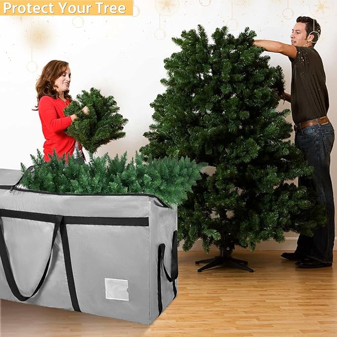 4.5 ft Christmas Tree Storage Bag, Heavy Duty Christmas Tree Bag with Reinforced Handles and Dual Zippers Wide Opening, Large Capacity fits for Artificial Christmas Tree (Grey, 4.5 ft)-NeatNest