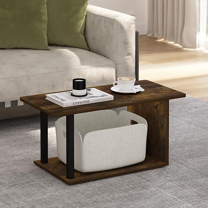 Furinno Basic Home Living Coffee Table, Amber Pine/Black-NeatNest