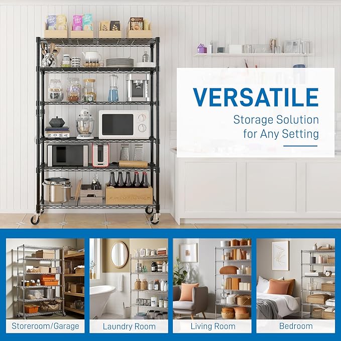 6 Tier Adjustable Storage Shelf Metal Storage Rack Wire Shelving Unit Storage Shelves Metal for Pantry Closet Kitchen Laundry