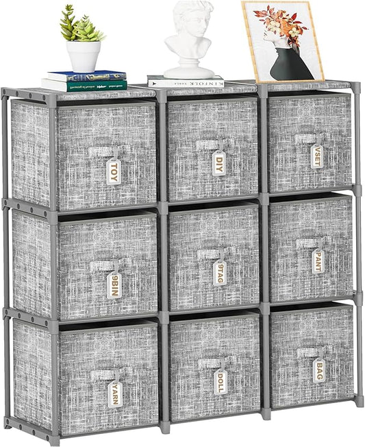 9 Cube Closet Organizer with Beautiful Printed Drawers + Labels, Storage Shelf, Toy Cubby Organizer-NeatNest