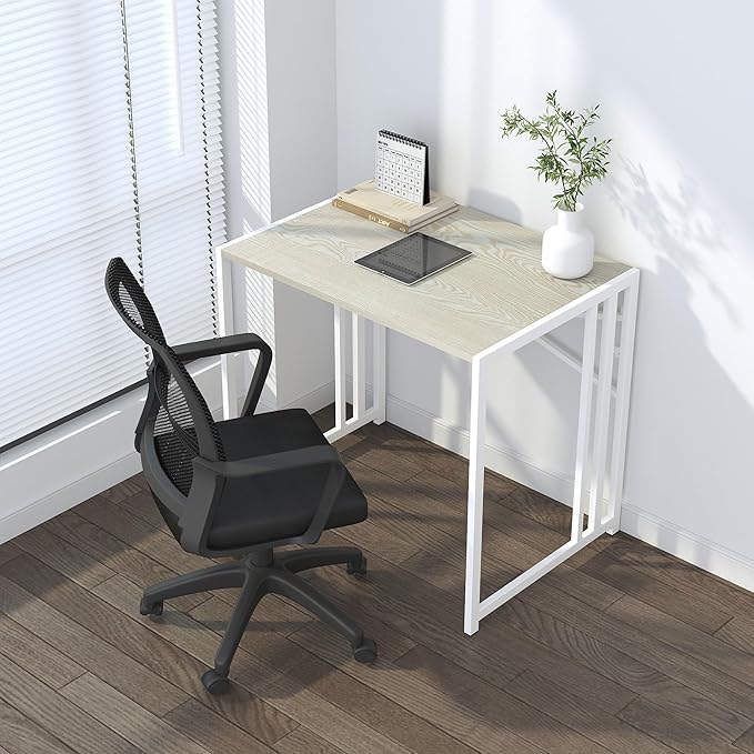 32 inch Small Folding Desk, Writing Gaming Computer Camping Desk for Small Spaces, No Assembly Required Home Office Desk, Natural and White-NeatNest