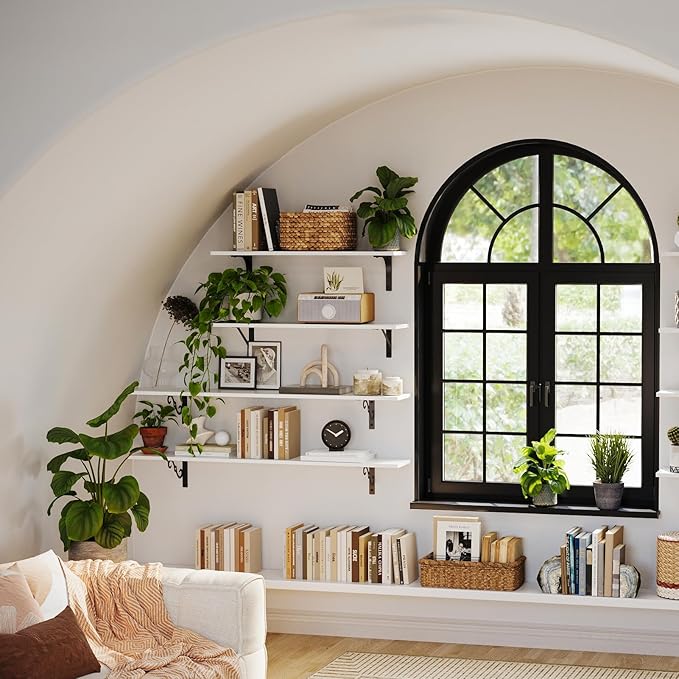 DINZI LVJ Long Wall Shelves, 55.1" Large Floating Shelves Set of 2, Wide Display Shelf Wall Mounted with Brackets, Easy Hanging for Living Room, Toilet, Office, Bedroom, White-NeatNest