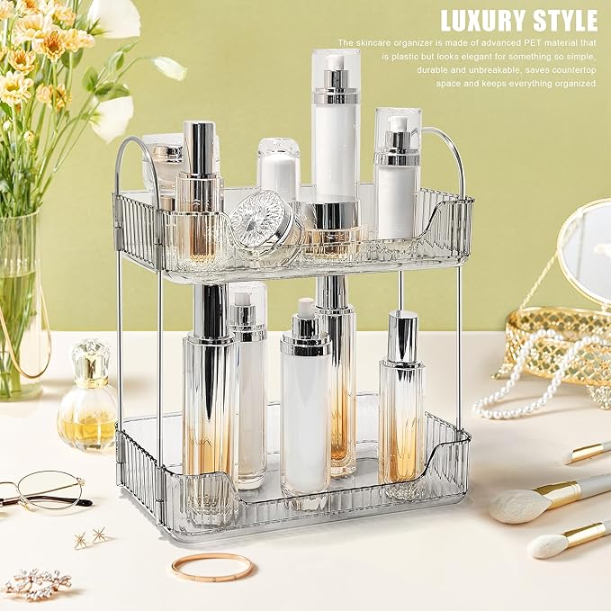 Bathroom Counter Organizer Countertop Storage Skincare Countertop Makeup Organizer Cosmetics Skincare Organizers Holder for Perfume-Grey-silver pole-NeatNest