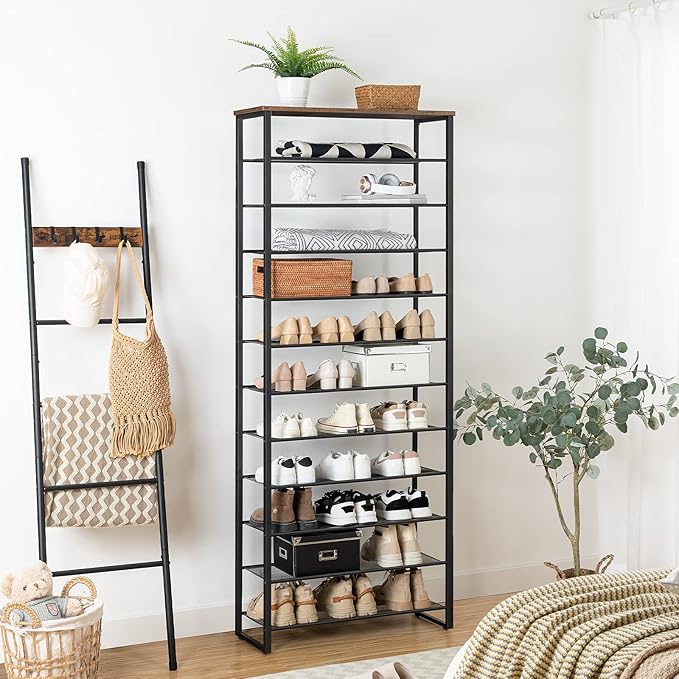 HOOBRO 12-Tier Shoe Rack, 29.5" L Shoe Storage Organizer, Large Capacity Shoe Shelf for Front Door Entrance, Entryway, Closet, Holds 36-48 Pairs of Shoes, Closet, Rustic Brown and Black BF127XJ01-NeatNest