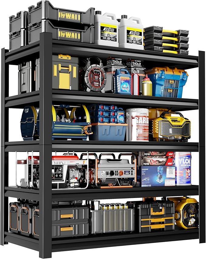 72" H Garage Shelving,5-Tier Heavy Duty Shelving Unit,3000LBS Adjustable Metal Storage Shelves,Storage Rack Units for Industrie,Shed,Warehouse,Basement,Black,48" W x 24" D x 72" H-NeatNest