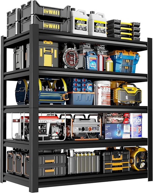 72" H Garage Shelving,5-Tier Heavy Duty Shelving Unit,3000LBS Adjustable Metal Storage Shelves,Storage Rack Units for Industrie,Shed,Warehouse,Basement,Black,48" W x 24" D x 72" H-NeatNest