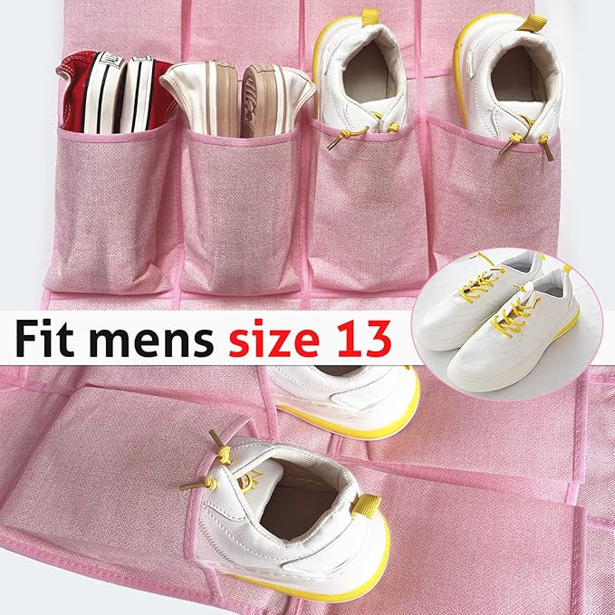 Pink Shoe Organizer Over the Door for Girls Women Kids Room,Hanging Shoe Rack Organizer for Closet Door,Zapateras Storage Holder with 24 Large Pockets & 4 Sturdy Hooks for Shoes,Slippers-NeatNest