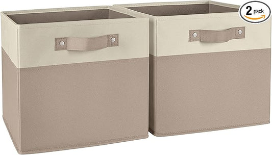 RiverRidge Kids storage bins - 10.5 Cube Storage Organizer with Handles – Taupe Two-Tone closet organizers and storage for Toys, Shoes & More - Fits Cabinets
