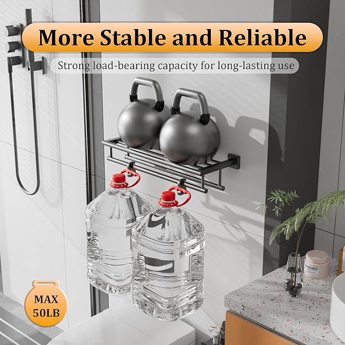 Alise Towel Rack,Large Towel Holder Towel Shelf with Double Towel Bars for Bathroom Lavatory,SUS 304 Stainless Steel Wall Mount Towel Hanger,Matte Black,20 Inch