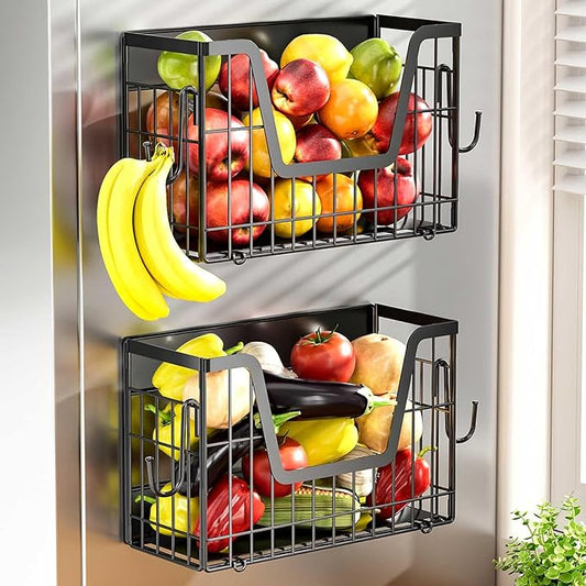 Heavy Duty Magnetic Shelf for Fridge(2-Pack), Magnetic Storage Basket, No Assembly Space Saving Fridge Organizer for Fruits, Veggies, Snacks & Laundry