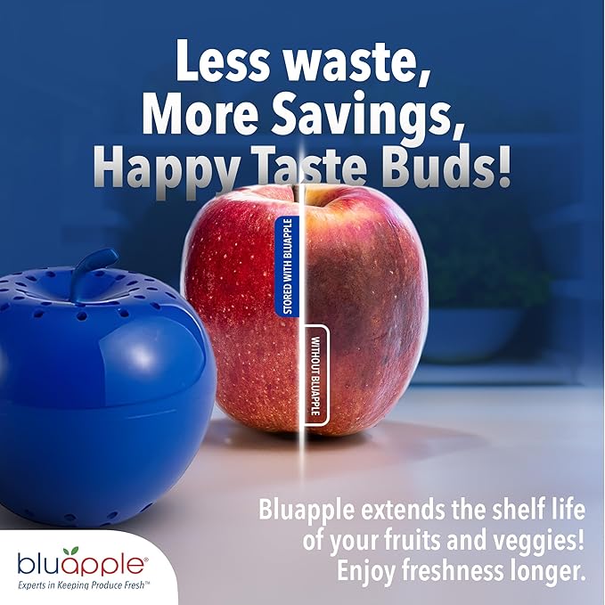 Bluapple Produce Saver Ethylene Gas Absorber 2-Pack - Keeps Fruits & Vegetables Fresh Longer in Refrigerator Crisper, Shelves, & Fruit Bowls, Lasts up to 3 Months, Produce Storage, BPA Free, USA Made-NeatNest