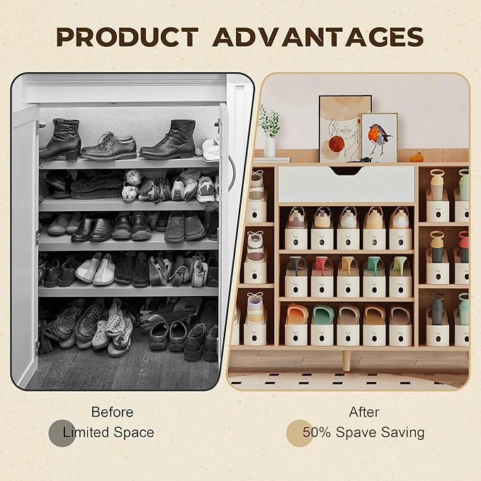 20 Pack Shoe Slot Organizer, Shoe Stacker for a Pair of Shoes,Adjustable Double Deck Shoe Riser Shoe Rack Space Saver,Shoe Organizer for Closet(White)-NeatNest