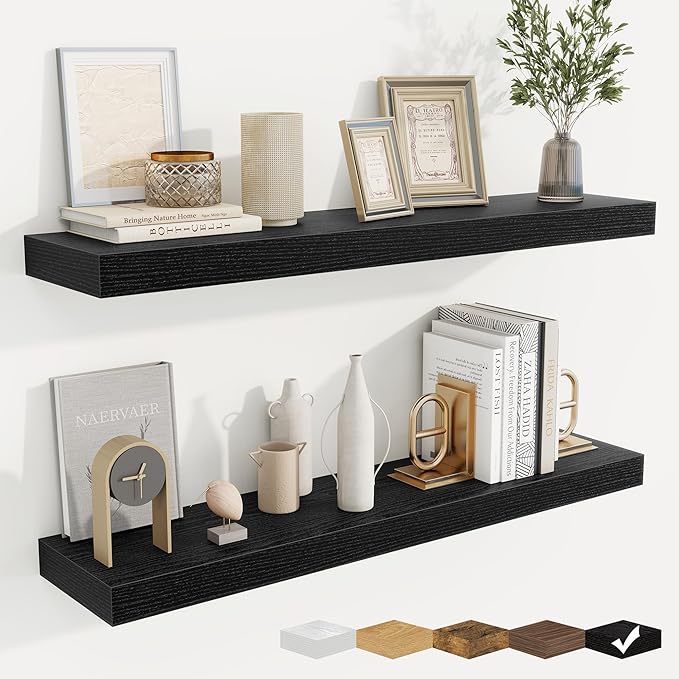 fuqing Floating Shelves for Wall, Bathroom Shelf Wall Mounted for Storage, Shelves with Invisible Bracket for Bedroom, Kitchen, Living Room, Farmhouse Small Book Shelf, 36 Inch Set of 2, Black-NeatNest