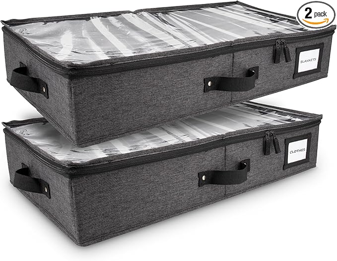 HOMELUX THEORY 2pc Under Bed Storage Containers, Bedroom Under the Bed Drawer Storage Organizer with Bins and Lids, Large Underbed Clothes Storage Box Ideal for Blanket, Fabric, & Shoes (Dark Gray)-NeatNest