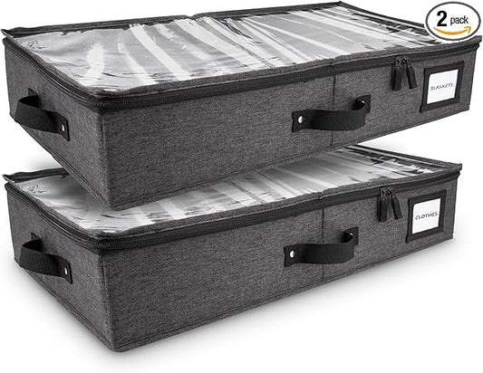 HOMELUX THEORY 2pc Under Bed Storage Containers, Bedroom Under the Bed Drawer Storage Organizer with Bins and Lids, Large Underbed Clothes Storage Box Ideal for Blanket, Fabric, & Shoes (Dark Gray)-NeatNest