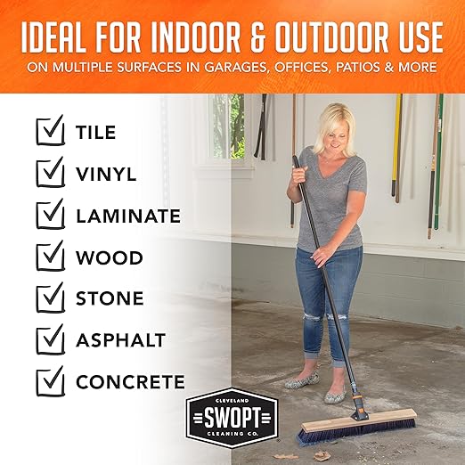 SWOPT 24” Premium Multi-Surface Push Broom Head — Indoor and Outdoor Push Broom — Cleaning Head Interchangeable with All SWOPT Cleaning Products for More Efficient Cleaning and Storage