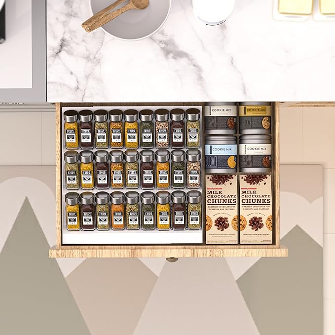 Expandable Metal Spice Drawer Organizer,3-Tier,Slanted Seasoning Jars Tray for Kitchen Cabinet Drawers Insert/Countertop (Jars not included)-3Tier,1pack/White-NeatNest