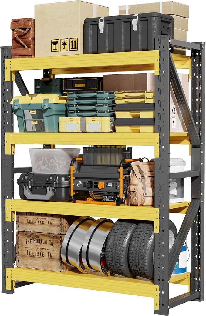 60" W Garage Shelving,4-Tier Heavy Duty Storage Shelves Unit with Adjustable Metal Shelf for Warehouse,Basement,Workshop,4500LBS,60" W x 20" D x 79" H,Black&Yellow-NeatNest