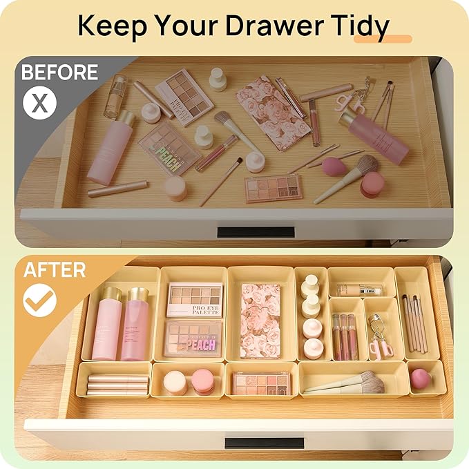 Vtopmart 25 PCS Plastic Drawer Organizers Set, 4-Size Versatile Bathroom and Vanity Drawer Organizer Trays, Storage Bins for Makeup, Bedroom, Kitchen Gadgets Utensils and Office-NeatNest
