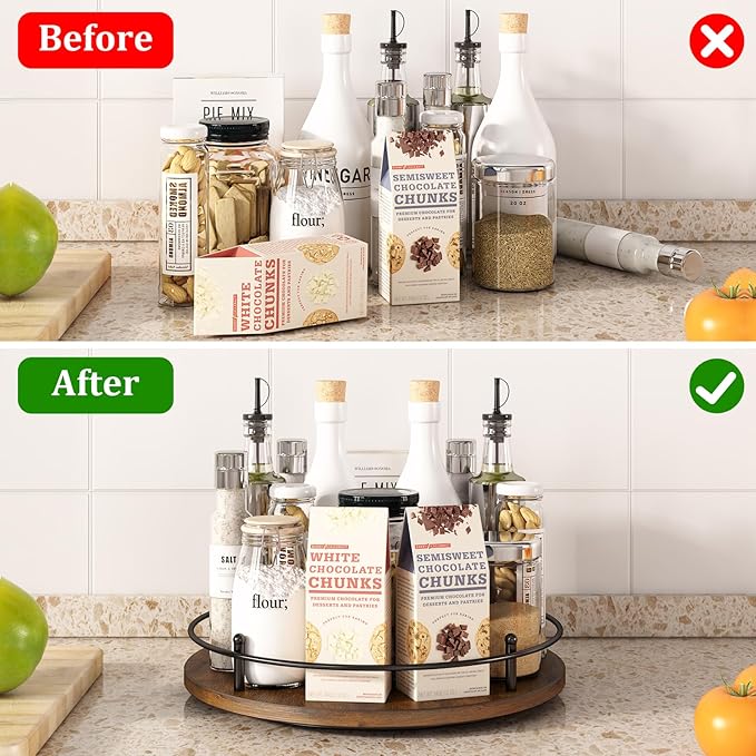 12" Lazy Susan Turntable Organizer,Round Wooden Lazy Susan Organization and Rotating Spice Rack for Dining Table,Pantry,Kitchen Countertop,Vanity,Cupboard and More.Vintage Wood(Round)-NeatNest
