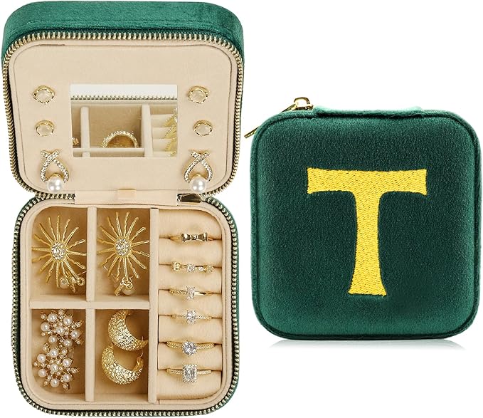 Jenria Mothers Day Gifts for Mon, Travel Jewelry Case for Women, Jewelry Organizer, Jewelry Box, Unique Gifts, Personalized Gifts for Her, Birthday Gifts for Mom, Teen Girl, Girlfriend, Green, T-NeatNest