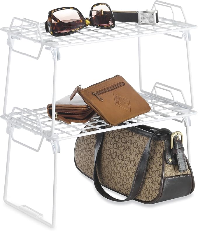 Whitmor Wire Grid Stacking Shelf Small, White-NeatNest