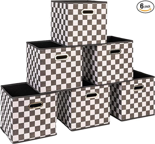 Household Essentials Fabric Storage Bins 6 Piece Set, Checkerboard White and Black