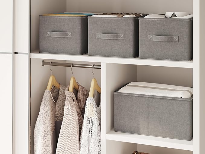 3 Pack Fabric Storage Bins for Shelves | 16.25x12x10in Closet Storage Baskets | Collapsible Storage Bins |Fabric Closet Organizers with Handles | Grey-NeatNest