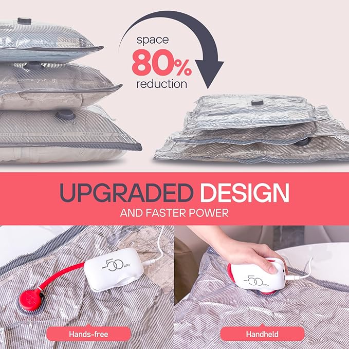 VMstr Vacuum Storage Bags With Electric Pump (D/C Powered), 15 Pack Travel Compression Sealing Bags for Clothes and Clothing Luggage Suitcase Packing, Carry-on Travel Size-NeatNest